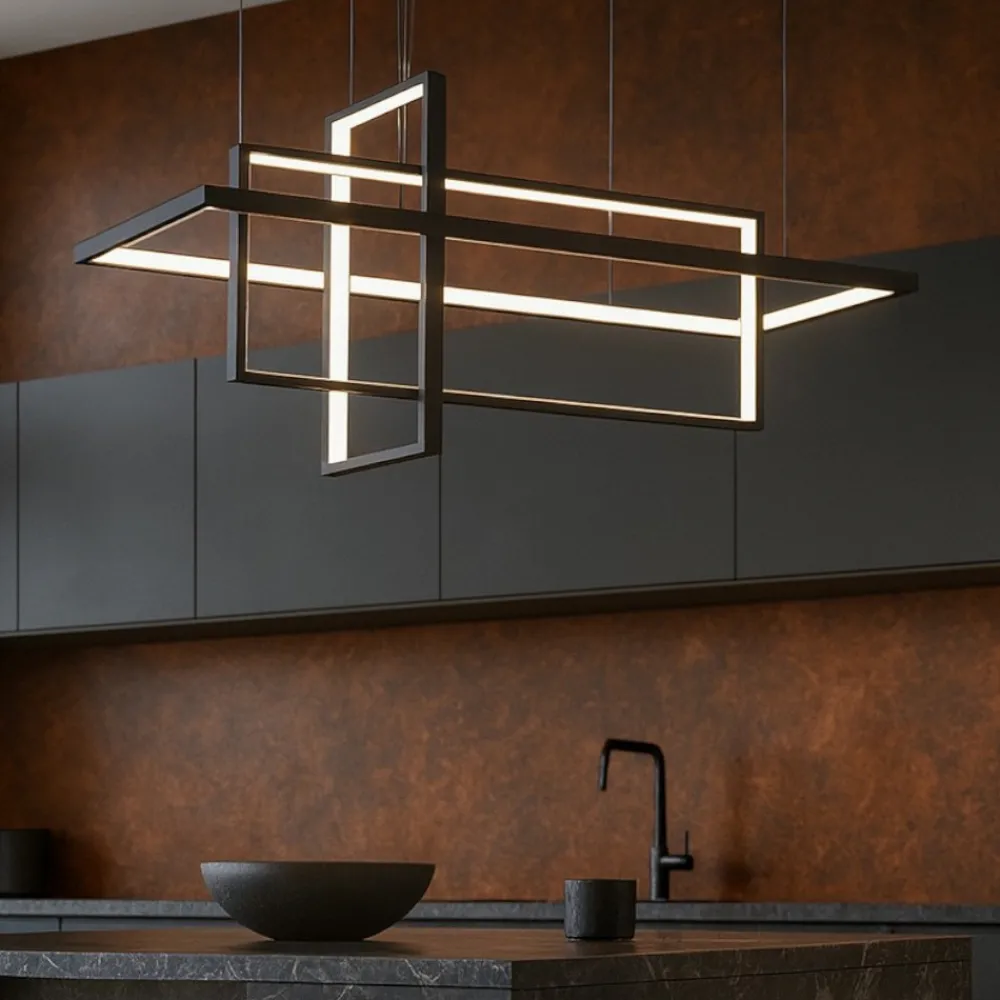 Lampadari Cucina-Selezionato da Mazzolaluce Lampadario design geometrico nero led 2700k-3500k-5000k per cucina moderna