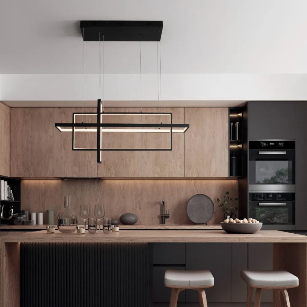 Lampadari Cucina-Selezionato da Mazzolaluce Lampadario design geometrico nero led 2700k-3500k-5000k per cucina moderna