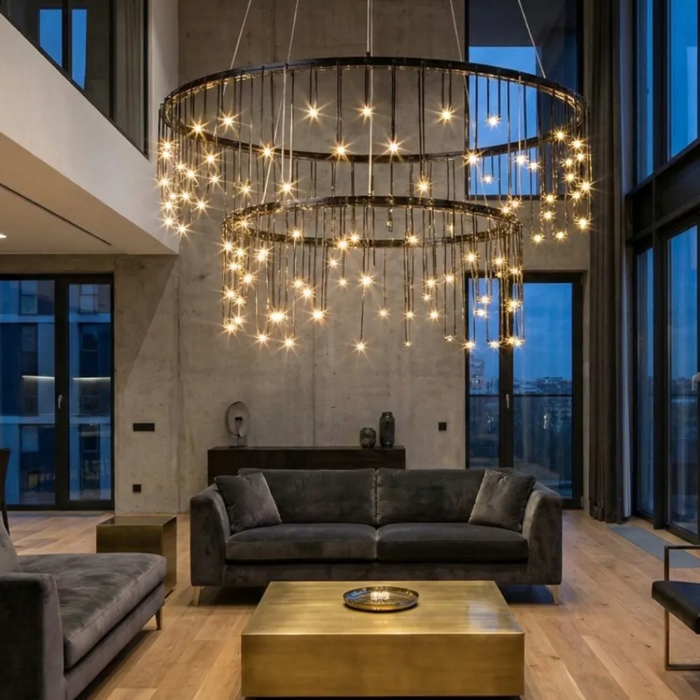 Lampadari Moderni-Selezionato da Mazzolaluce Lampadario design luci di stelle nero moderno led 3000k