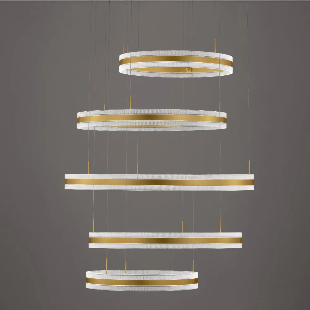 Lampadari Moderni-Selezionato da Mazzolaluce Lampadario design moderno anelli oro led 444w 3000k dimmerabile