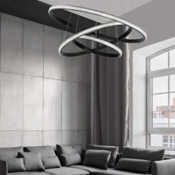 Lampadari Moderni-Selezionato da Mazzolaluce Lampadario design moderno cerchi nero led per salone
