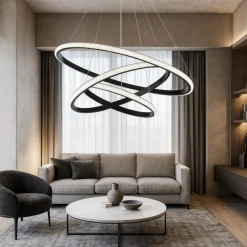 Lampadari Moderni-Selezionato da Mazzolaluce Lampadario design moderno cerchi nero led per salone