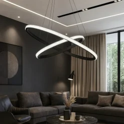 Lampadari Moderni-Selezionato da Mazzolaluce Lampadario design moderno led cerchi nero