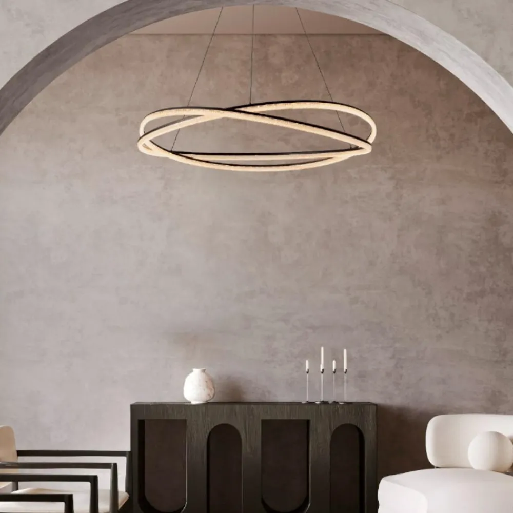 Lampadari Moderni-Selezionato da Mazzolaluce Lampadario design moderno led 68w 3000k nero dimmerabile con telecomando