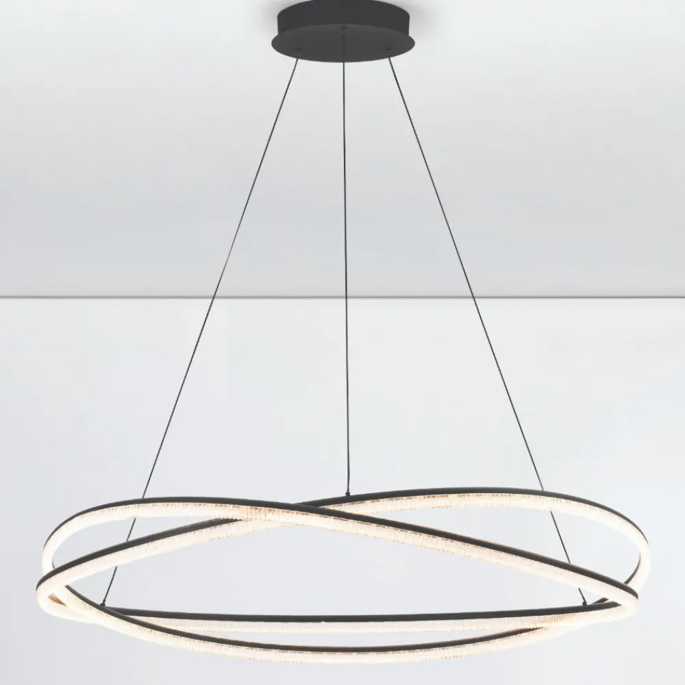 Lampadari Moderni-Selezionato da Mazzolaluce Lampadario design moderno led 68w 3000k nero dimmerabile con telecomando