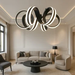Lampadari Moderni-Selezionato da Mazzolaluce Lampadario design moderno nero led 38w 3000k dimmerabile per salotto