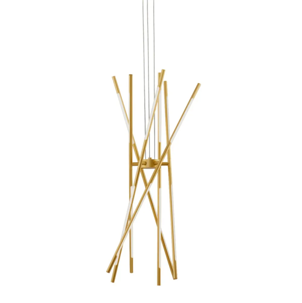 Lampadari Moderni-Selezionato da Mazzolaluce Lampadario design moderno oro bacchette led per soggiorno