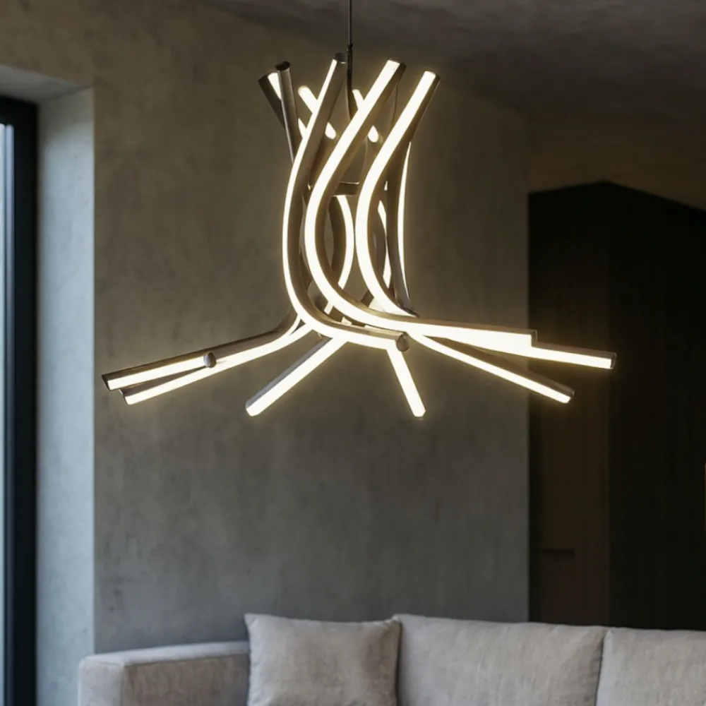 Lampadari Moderni-Selezionato da Mazzolaluce Lampadario design moderno per salotto nero led 3000k dimmerabile