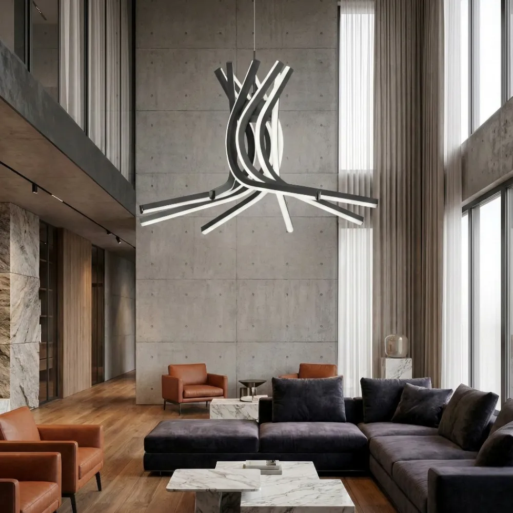 Lampadari Moderni-Selezionato da Mazzolaluce Lampadario design moderno per salotto nero led 3000k dimmerabile
