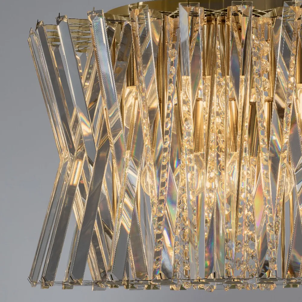 Lampadari Moderni-Selezionato da Mazzolaluce Lampadario design oro satinato rotondo con cristalli elegante