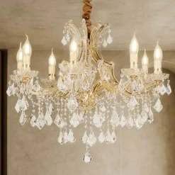 Lampadari Moderni-Ideal Lux Lampadario di cristallo a goccia napoleon sp8 dorato 8 luci