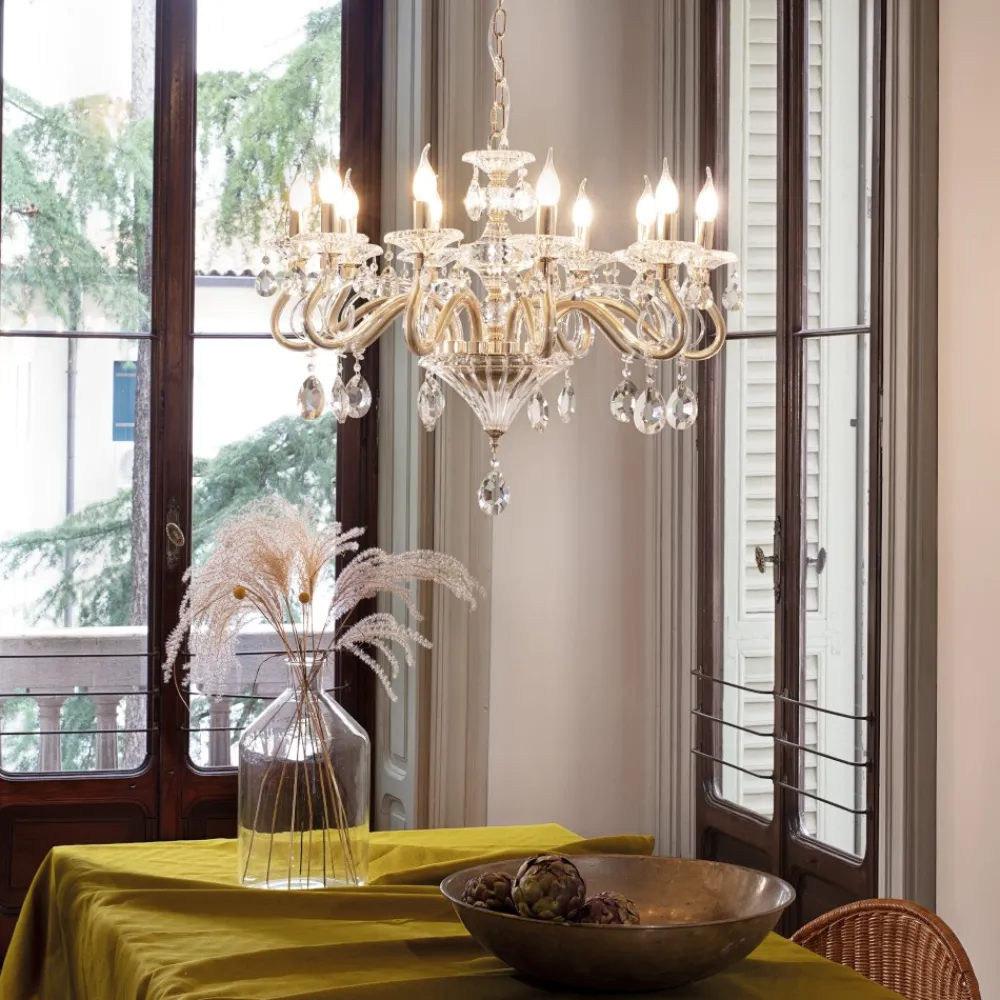 Lampadari Moderni-Ideal Lux Lampadario di cristallo negresco sp10 trasparente e oro