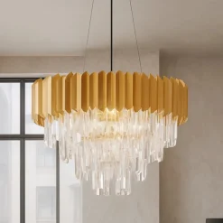 Lampadari Moderni-Selezionato da Mazzolaluce Lampadario di cristallo oro per salotto
