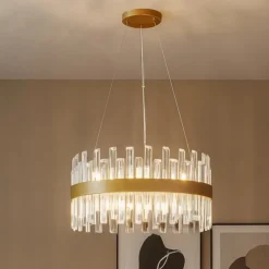 Lampadari Moderni-Selezionato da Mazzolaluce Lampadario di cristallo oro rotondo per soggiorno contemporaneo