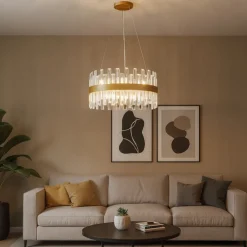 Lampadari Moderni-Selezionato da Mazzolaluce Lampadario di cristallo oro rotondo per soggiorno contemporaneo