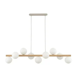 Lampadari Moderni-Selezionato da Mazzolaluce Lampadario di legno sfere in vetro per soggiorno moderno