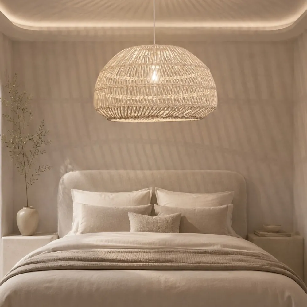 Lampadario Camera Da Letto-Selezionato da Mazzolaluce Lampadario di rattan avorio intrecciato 50 cm per camera da letto