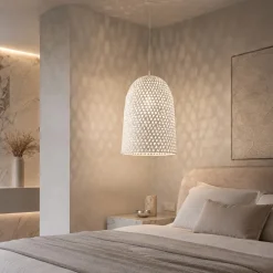 Lampadario Camera Da Letto-Selezionato da Mazzolaluce Lampadario di rattan bianco cupola per camera da letto