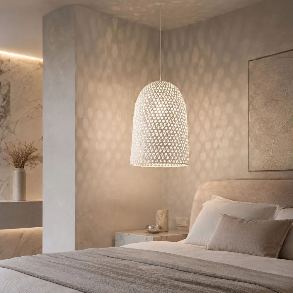 Lampadario Camera Da Letto-Selezionato da Mazzolaluce Lampadario di rattan bianco cupola per camera da letto