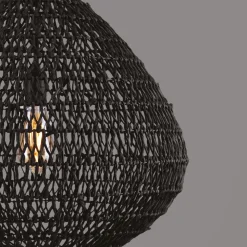 Lampadari Moderni-Selezionato da Mazzolaluce Lampadario di rattan e corda di carta nera filo in tessuto per soggiorno