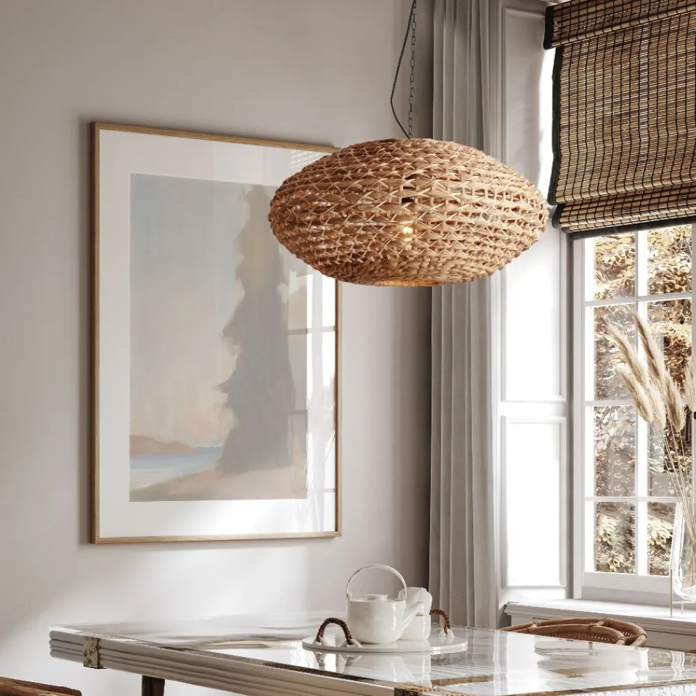 Lampadari Moderni-Selezionato da Mazzolaluce Lampadario di rattan e giacinto essiccato per soggiorno