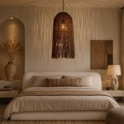 Lampadario Camera Da Letto-Selezionato da Mazzolaluce Lampadario di rattan marrone lungo per camera da letto