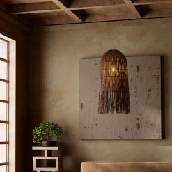 Lampadario Camera Da Letto-Selezionato da Mazzolaluce Lampadario di rattan marrone lungo per camera da letto