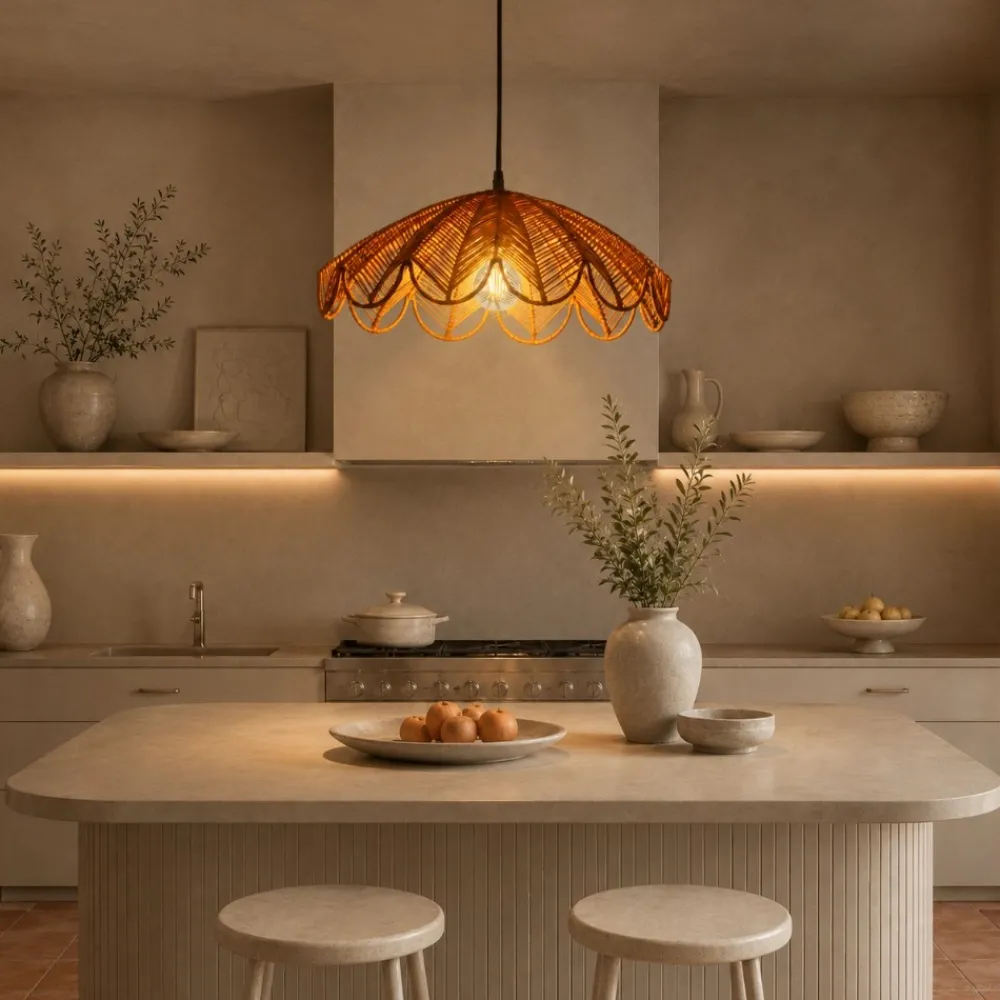Lampadari Cucina-Selezionato da Mazzolaluce Lampadario di rattan miele intrecciato per cucina