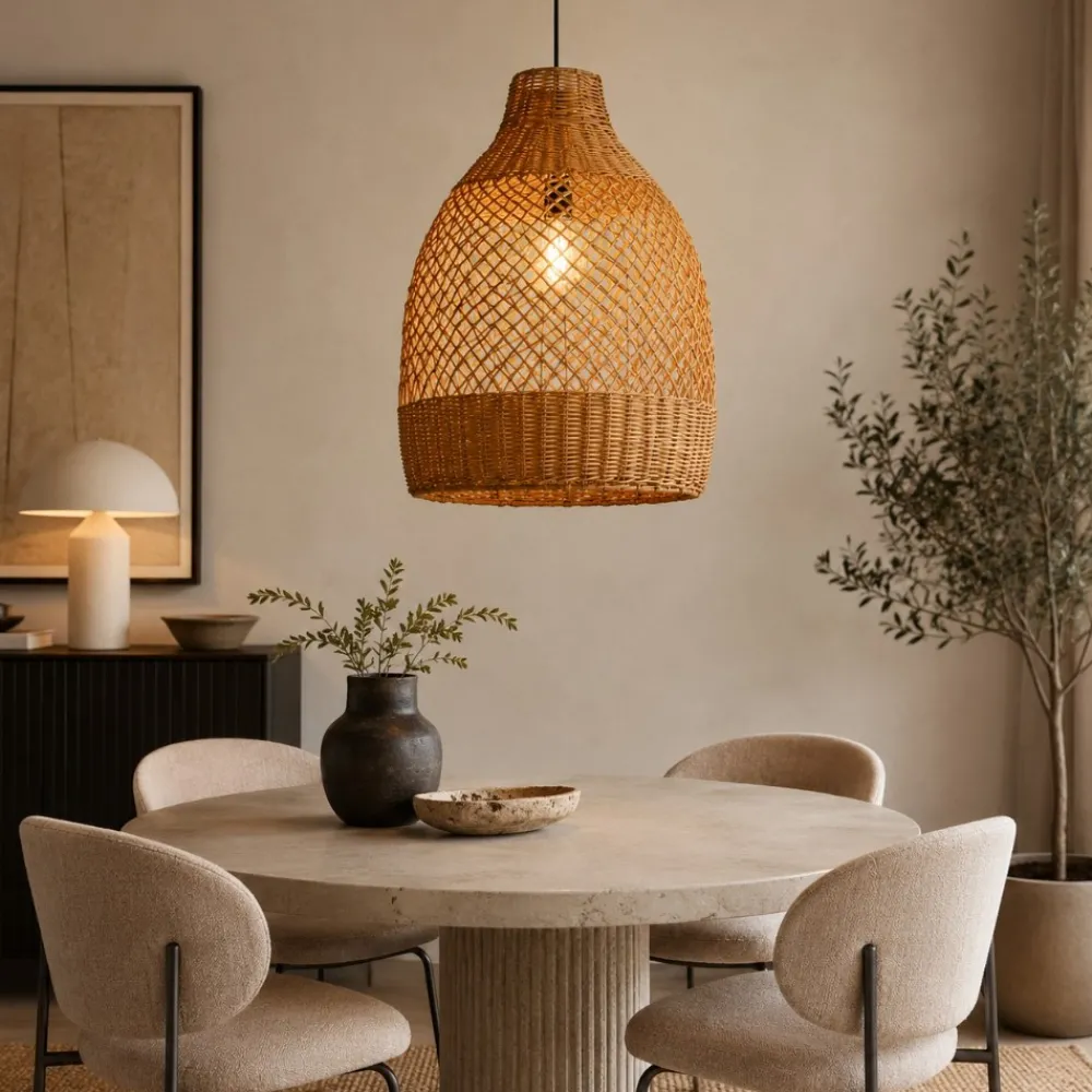 Lampadari Moderni-Selezionato da Mazzolaluce Lampadario di rattan miele intrecciato per sala da pranzo