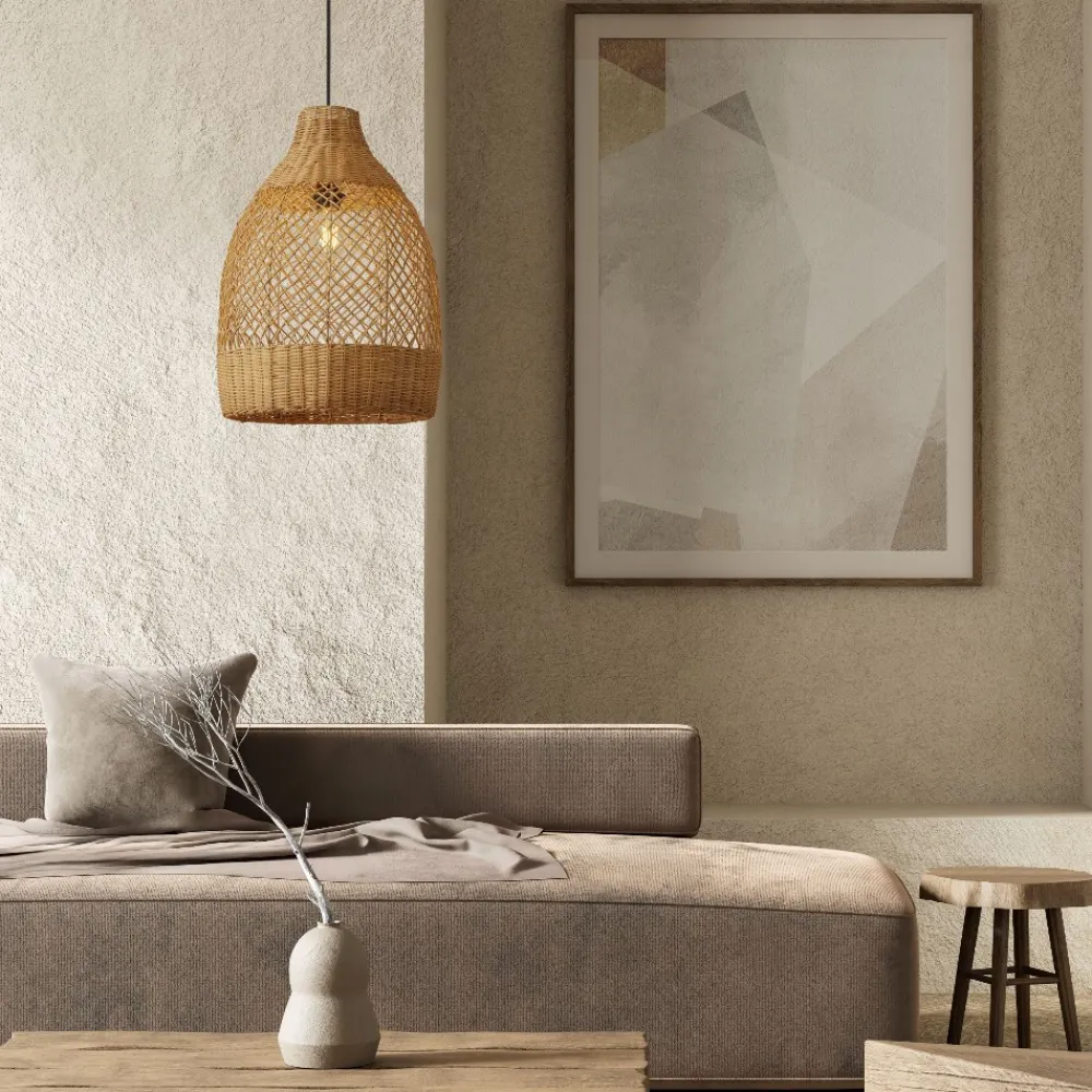 Lampadari Moderni-Selezionato da Mazzolaluce Lampadario di rattan miele intrecciato per sala da pranzo