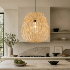 Lampadari Moderni-Selezionato da Mazzolaluce Lampadario di rattan naturale 27 cm a sospensione