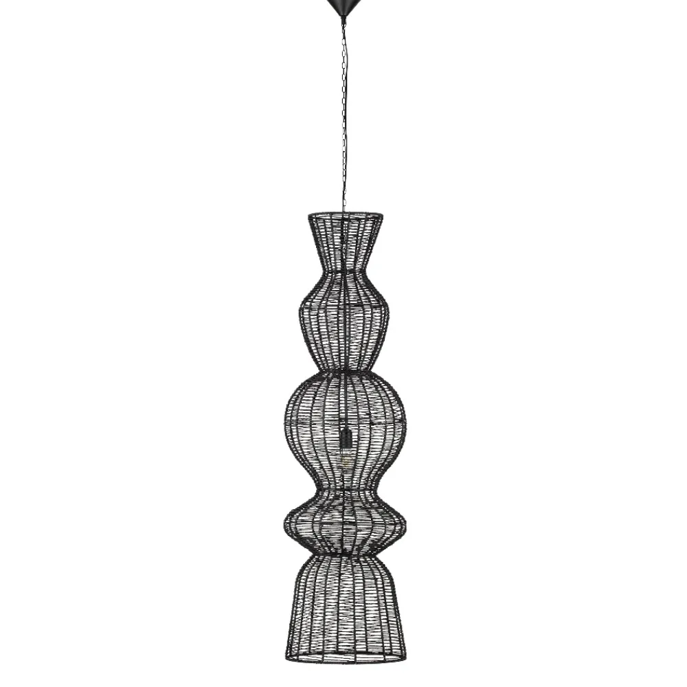 Lampadari Moderni-Selezionato da Mazzolaluce Lampadario di rattan nero allungato per salotto