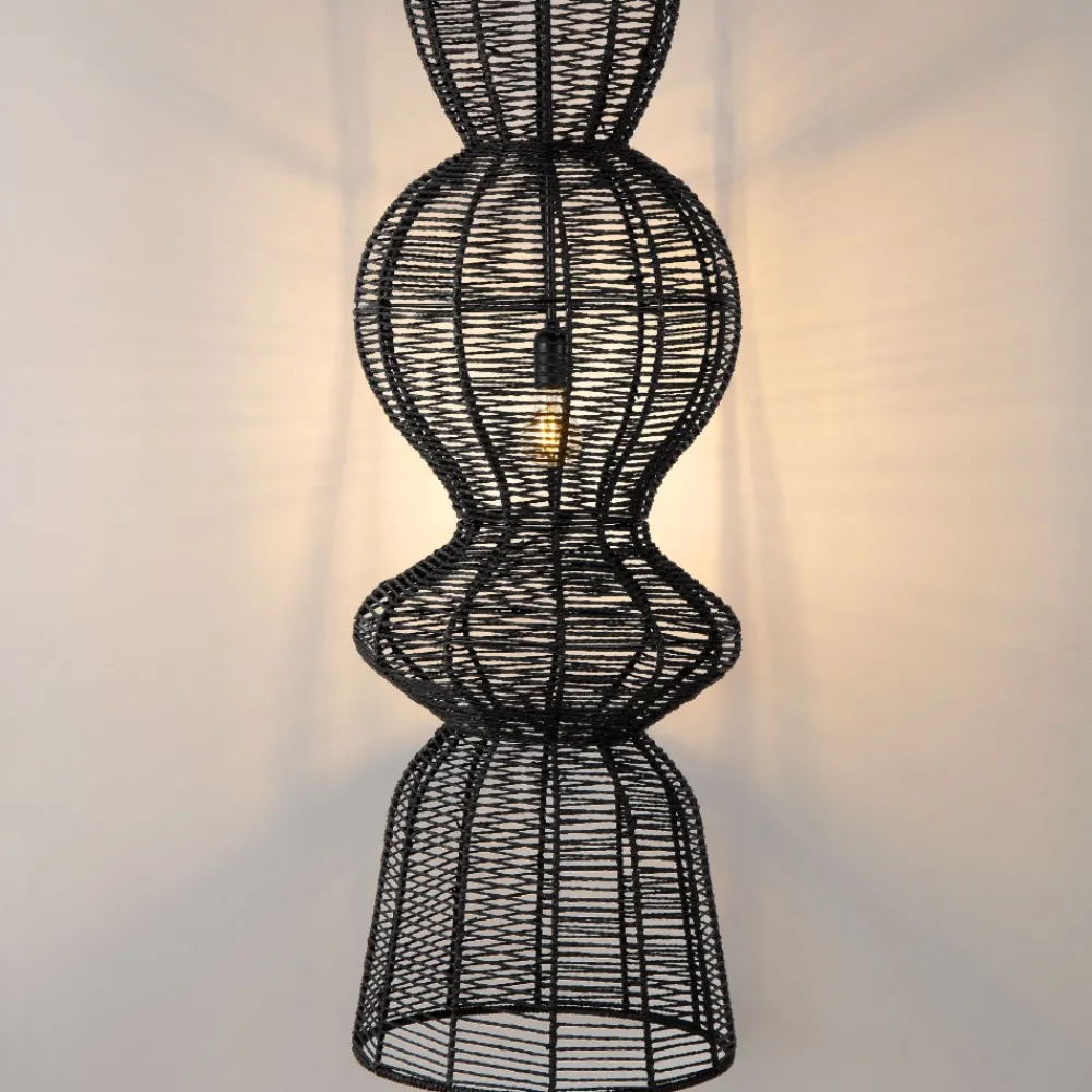 Lampadari Moderni-Selezionato da Mazzolaluce Lampadario di rattan nero allungato per salotto