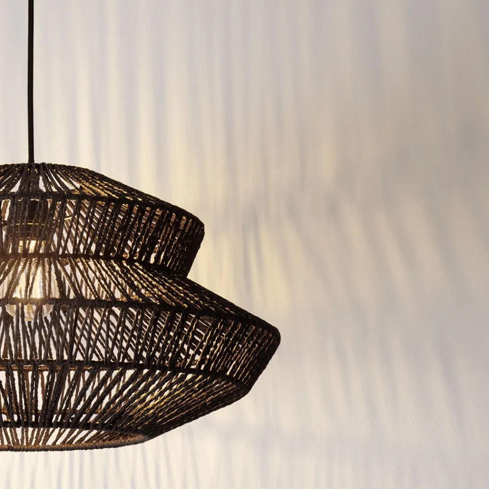 Lampadari Moderni-Selezionato da Mazzolaluce Lampadario di rattan nero 50 cm per soggiorno