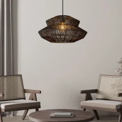 Lampadari Moderni-Selezionato da Mazzolaluce Lampadario di rattan nero 50 cm per soggiorno