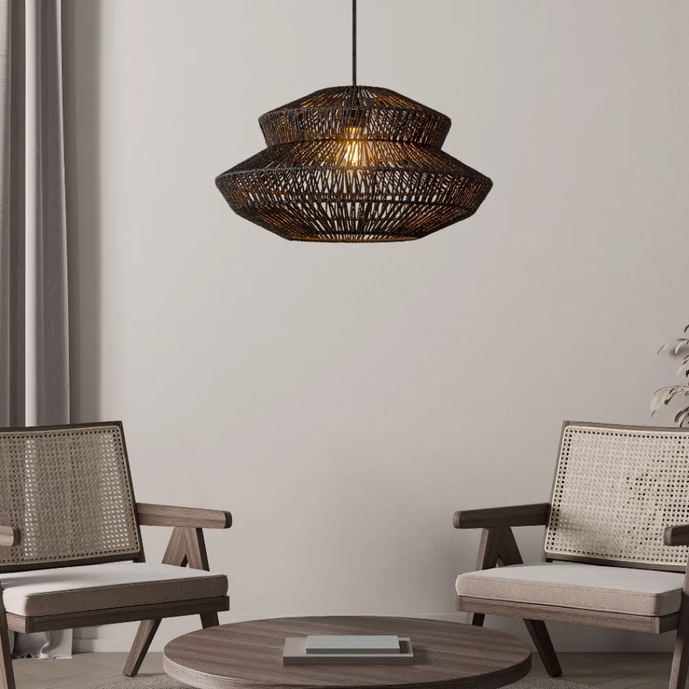 Lampadari Moderni-Selezionato da Mazzolaluce Lampadario di rattan nero 50 cm per soggiorno
