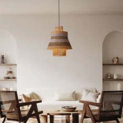 Lampadari Moderni-Selezionato da Mazzolaluce Lampadario di rattan per soggiorno corda naturale blu e nero
