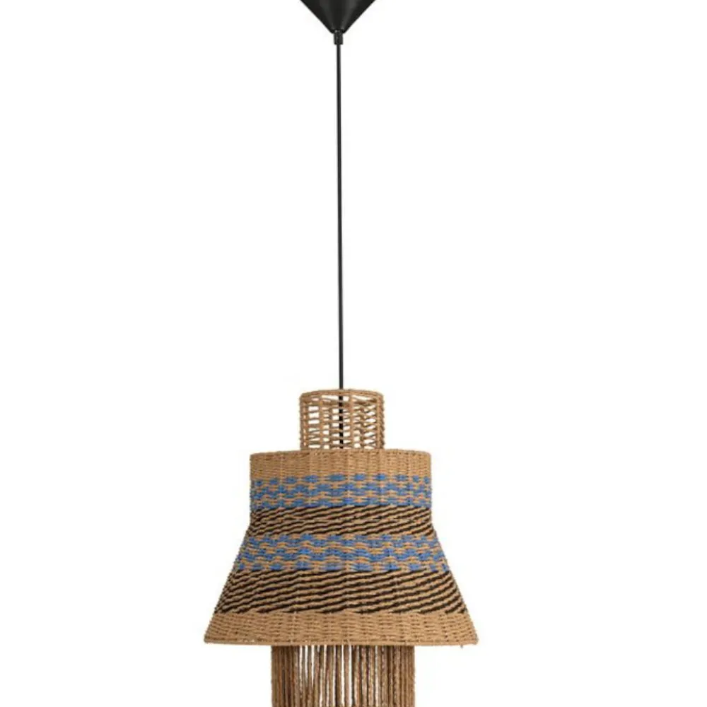 Lampadari Moderni-Selezionato da Mazzolaluce Lampadario di rattan per soggiorno corda naturale blu e nero