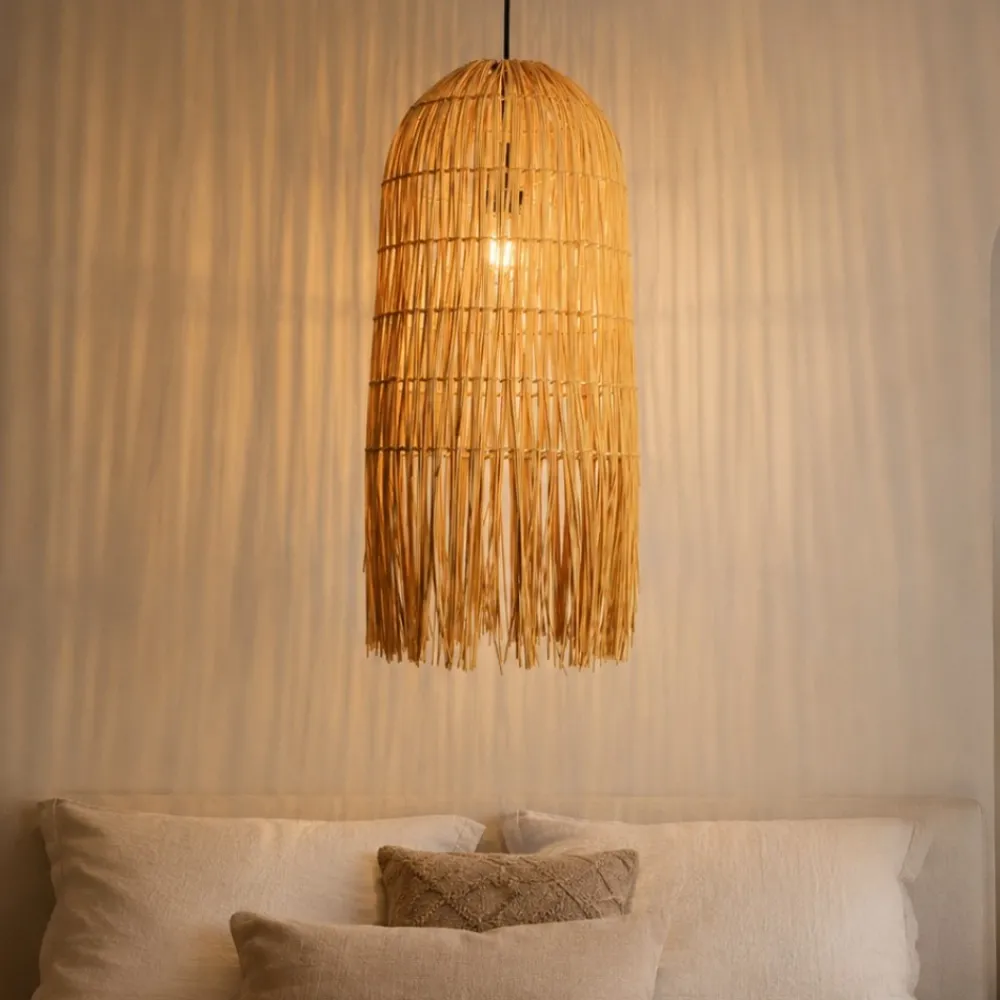 Lampadario Camera Da Letto-Selezionato da Mazzolaluce Lampadario di rattan sottile giallo per camera da letto