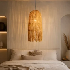 Lampadario Camera Da Letto-Selezionato da Mazzolaluce Lampadario di rattan sottile giallo per camera da letto
