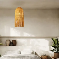 Lampadario Camera Da Letto-Selezionato da Mazzolaluce Lampadario di rattan sottile giallo per camera da letto