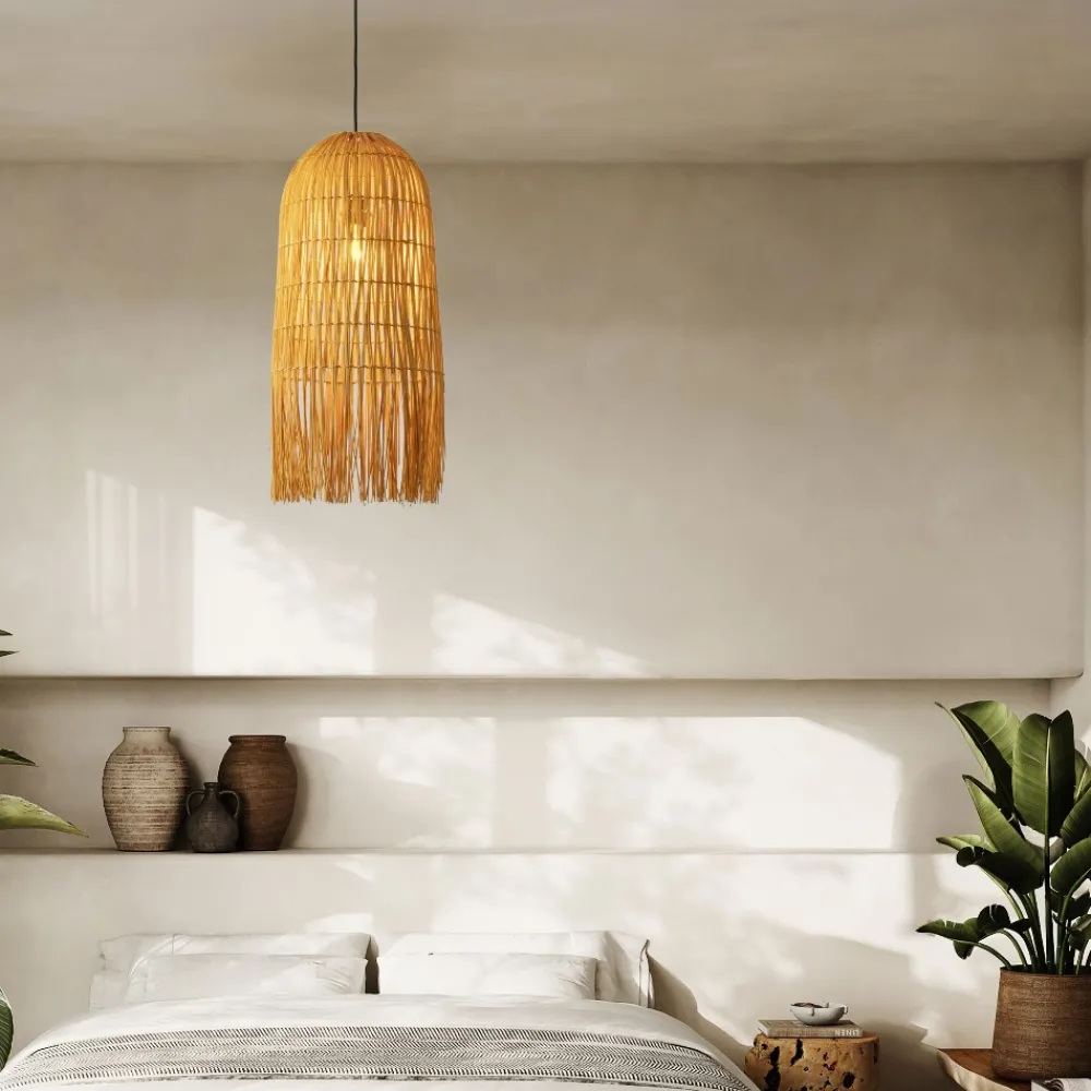 Lampadario Camera Da Letto-Selezionato da Mazzolaluce Lampadario di rattan sottile giallo per camera da letto