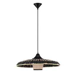 Lampadari Cucina-Selezionato da Mazzolaluce Lampadario disco di rattan naturale e tessuto nero marrone per cucina