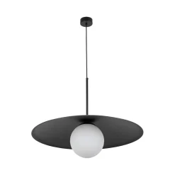 Lampadari Cucina-Selezionato da Mazzolaluce Lampadario disco nero in metallo 65 cm per cucina moderna sfera di vetro