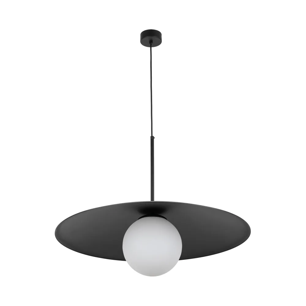 Lampadari Cucina-Selezionato da Mazzolaluce Lampadario disco nero in metallo 65 cm per cucina moderna sfera di vetro