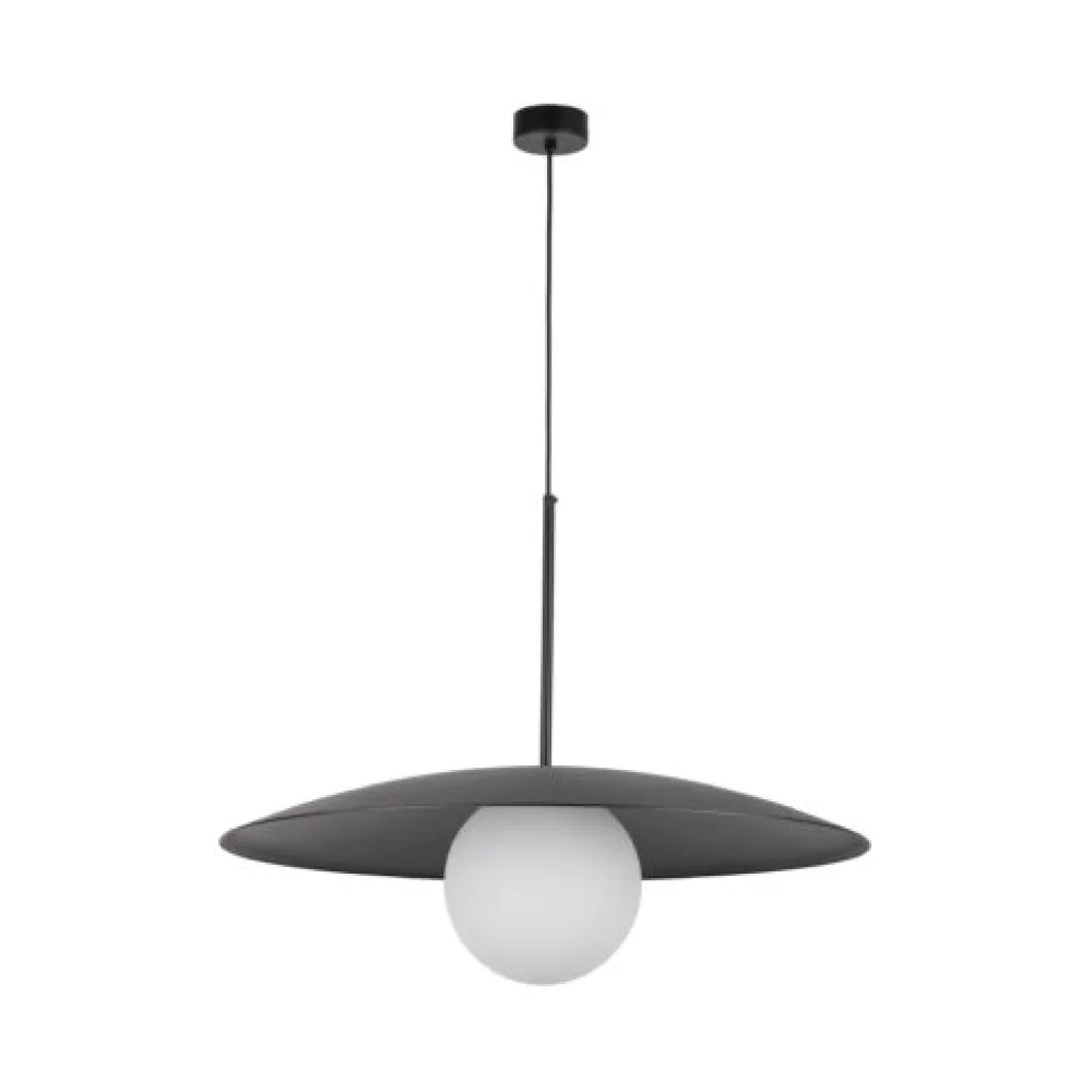 Lampadari Cucina-Selezionato da Mazzolaluce Lampadario disco nero in metallo 65 cm per cucina moderna sfera di vetro