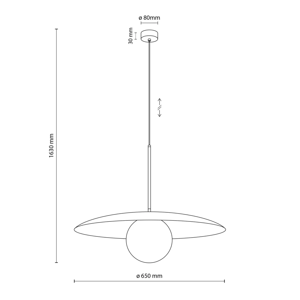 Lampadari Cucina-Selezionato da Mazzolaluce Lampadario disco nero in metallo 65 cm per cucina moderna sfera di vetro
