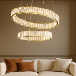 Lampadari Moderni-Selezionato da Mazzolaluce Lampadario di vetro cerchi led per soggiorno contemporaneo