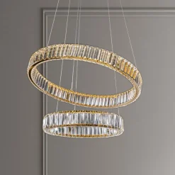 Lampadari Moderni-Selezionato da Mazzolaluce Lampadario di vetro cerchi led per soggiorno contemporaneo