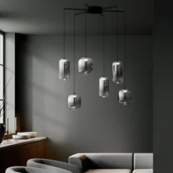 Lampadari Moderni-Selezionato da Mazzolaluce Lampadario di vetro fume moderna per soggiorno led 25w 3000k